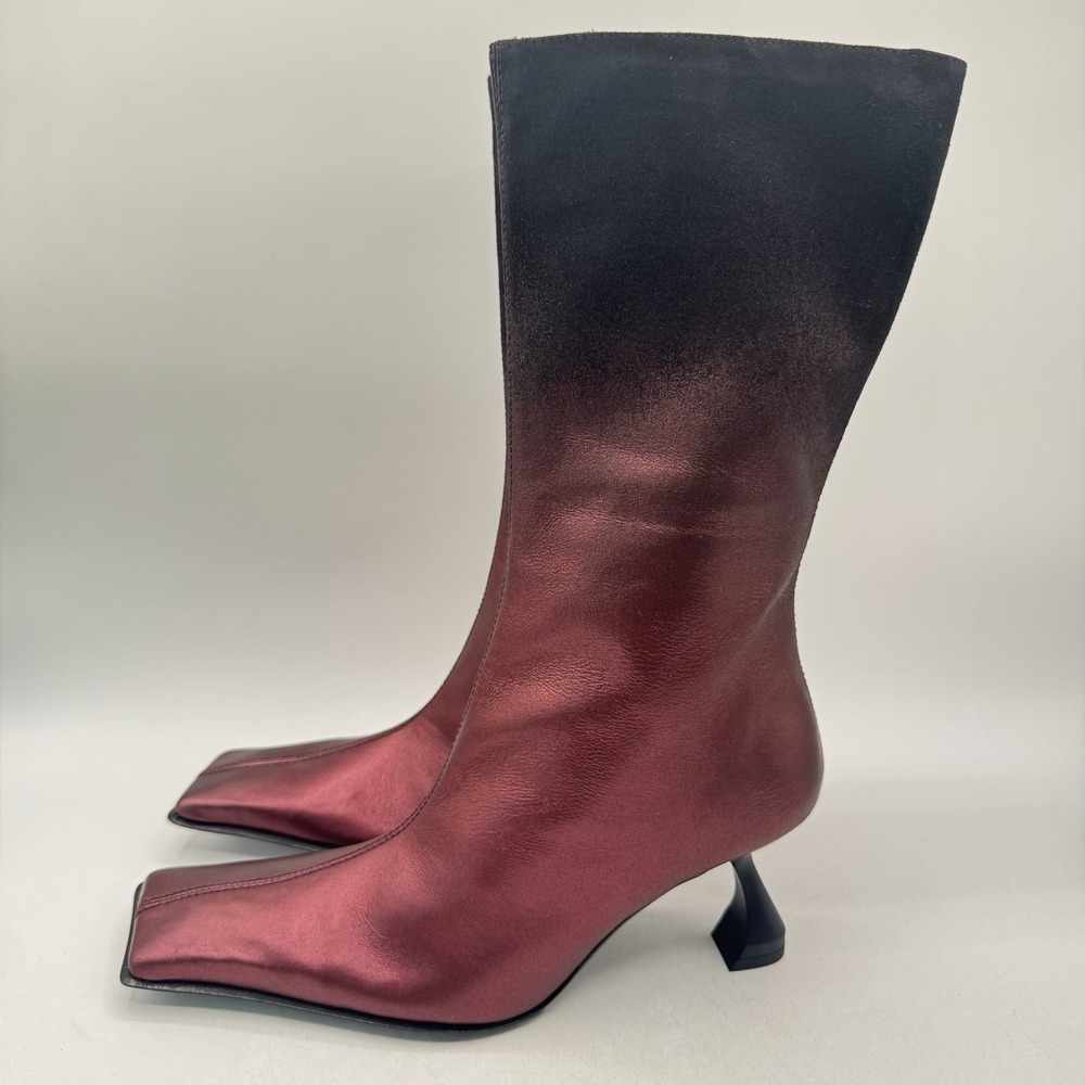 Miista Pearl Boots Women's Size 8.5 EU 39 Red Metallic Leather Black Suede Ombré - Picture 9 of 13